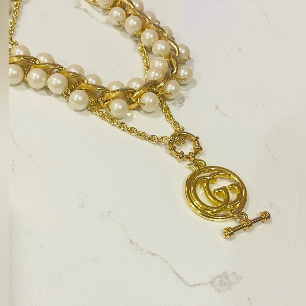 Luxury Logo Gold Monogram Repurposed Zipper Pull Necklace